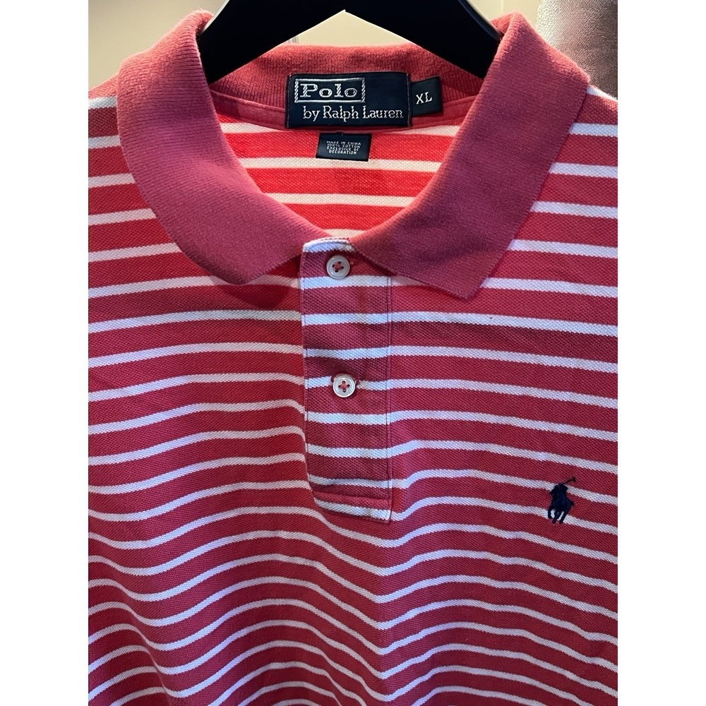 Polo Ralph Lauren Polo Shirt XL Pink White Stripe Pony Cotton Golf - Picture 3 of 8